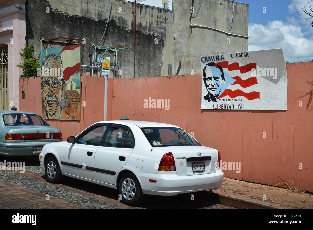 Streetart über Oscar Lopez Rivera. San German, Puerto Rico. US-Territorium. Karibik-Insel. Stockfoto