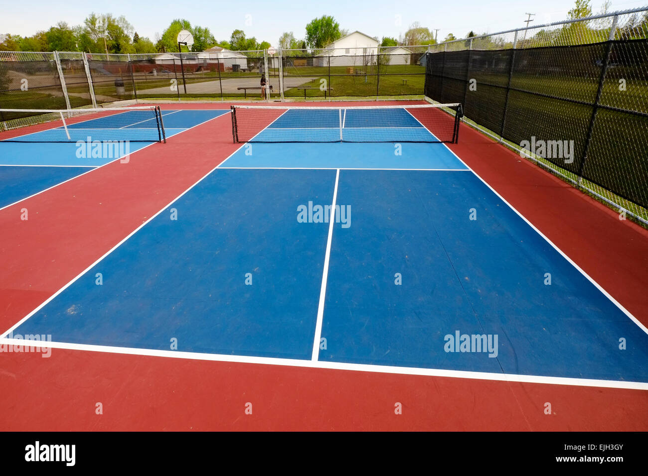 Leere Pickleball-Sportplatz Stockfoto