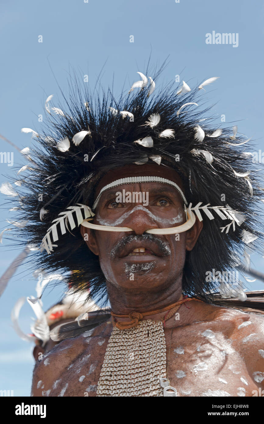 Dani-Mann im Baliem Tal Festival, Wamena, Papua, Indonesien Stockfoto