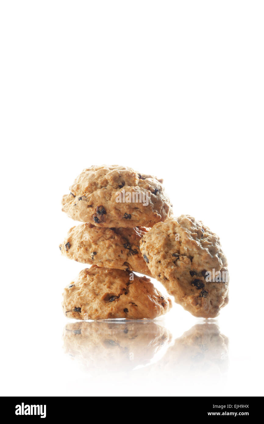 Nahaufnahme von schönen frischen Hafer Cookies auf weiße Rückseite Stockfoto