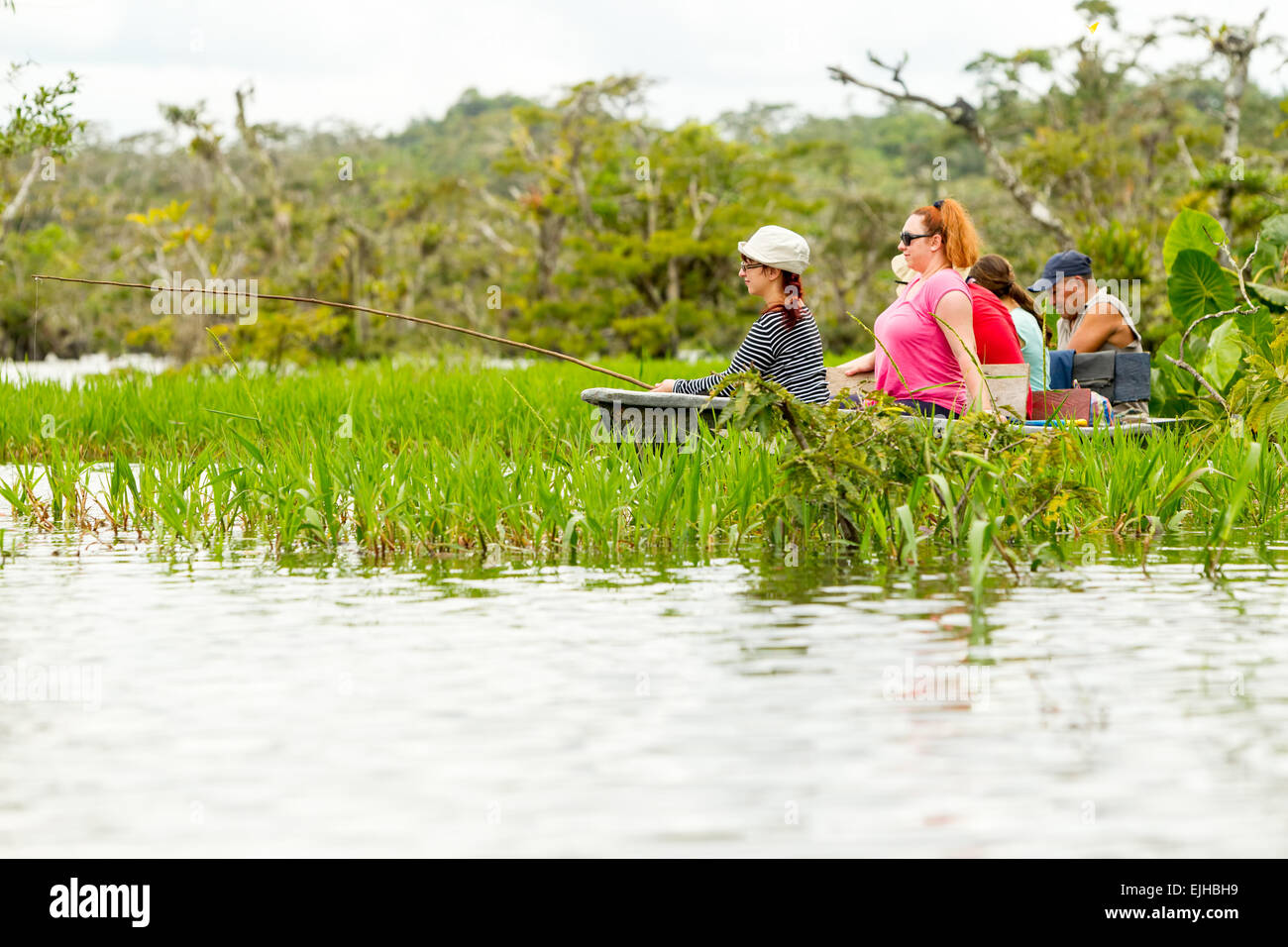Touristen Angeln legendären Piranha fischen im ecuadorianischen Amazonas primäre Dschungel Stockfoto