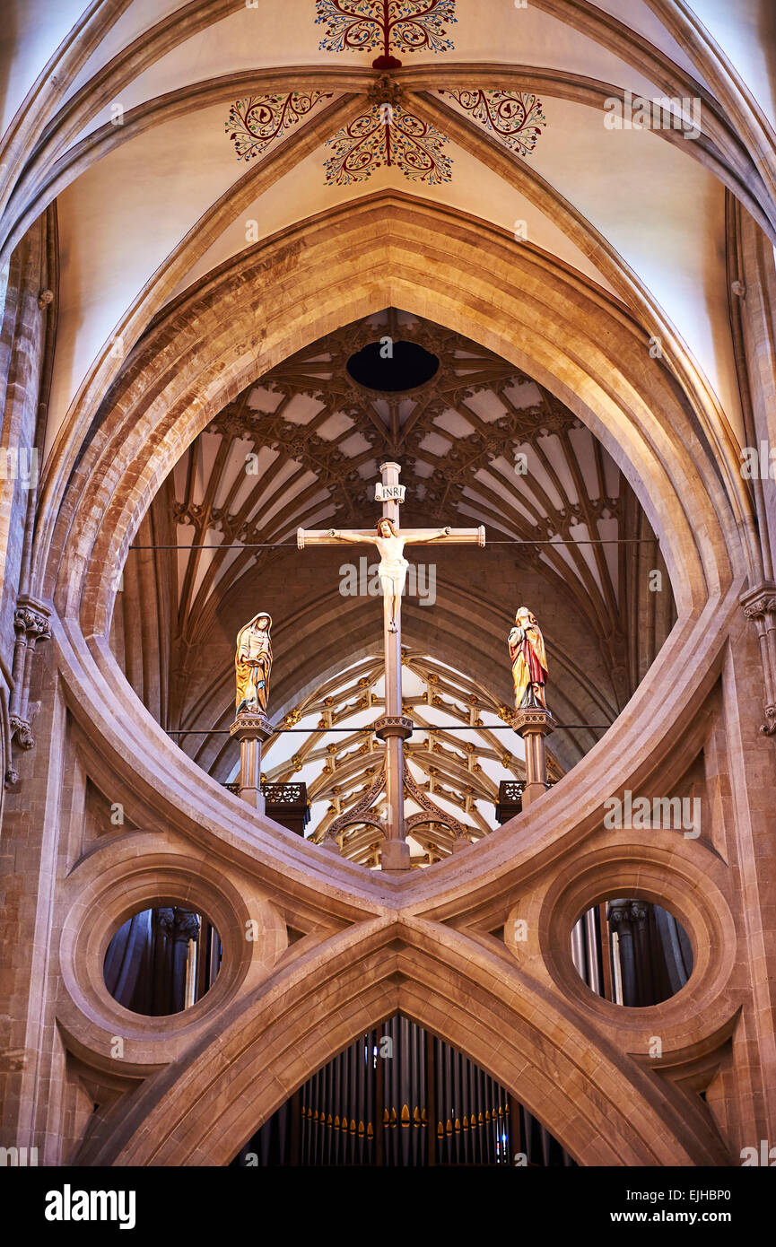 Der Gang der mittelalterlichen Brunnen-Kathedrale gebaut in den frühen englischen gotischen Stil im Jahre 1175, Wells, Somerset, England Stockfoto