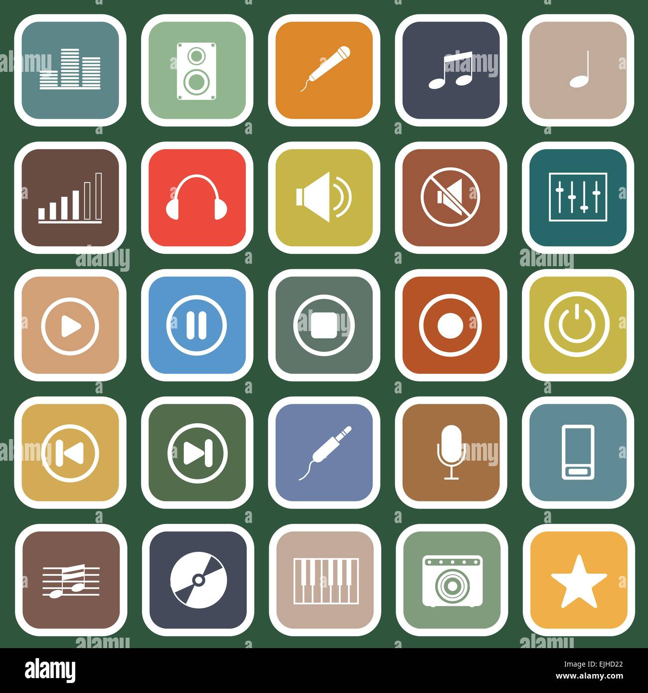 Musik-flach-Ikonen auf grünem Hintergrund, Lager Vektor Stock Vektor