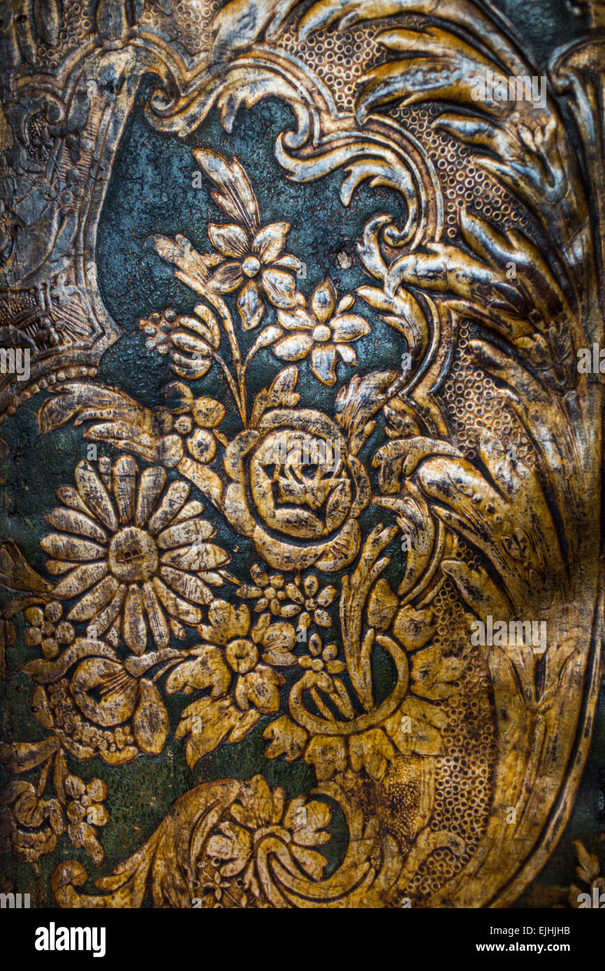 Leder Verkleidung, Plantin-Moretus Museum, Antwerpen, Belgien Stockfoto