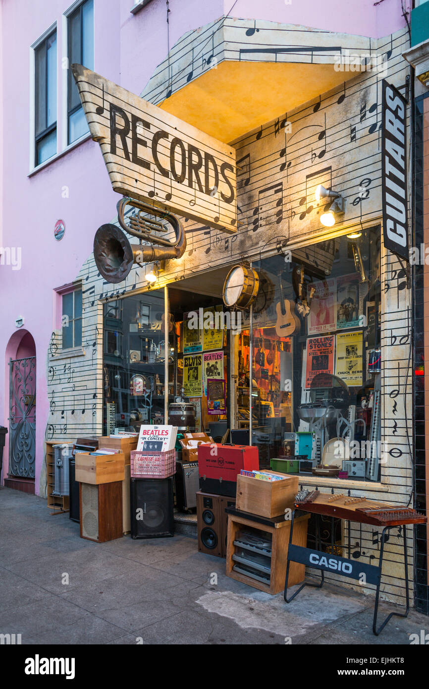 Musik und Datensätze Shop in North Beach, San Francisco, Kalifornien, USA Stockfoto