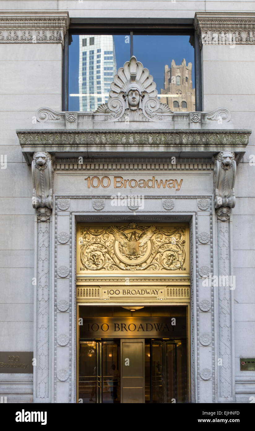 Eingang zum 100 Broadway, New York, USA Stockfoto