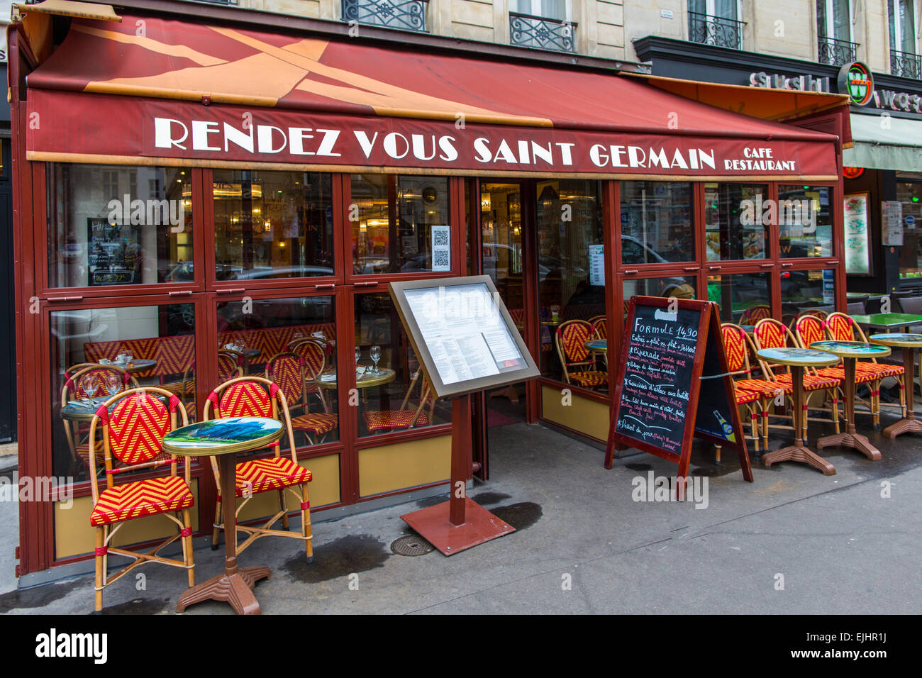 Freiluft-Café Restaurant Rendez-Vous-Saint Germain in Paris, Frankreich Stockfoto