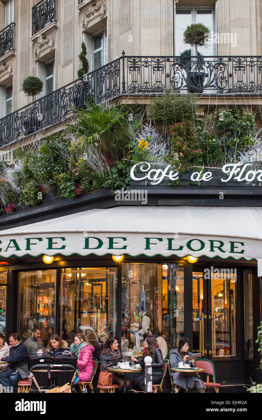 Cafe de Flore Exterieur, Paris, Frankreich Stockfoto