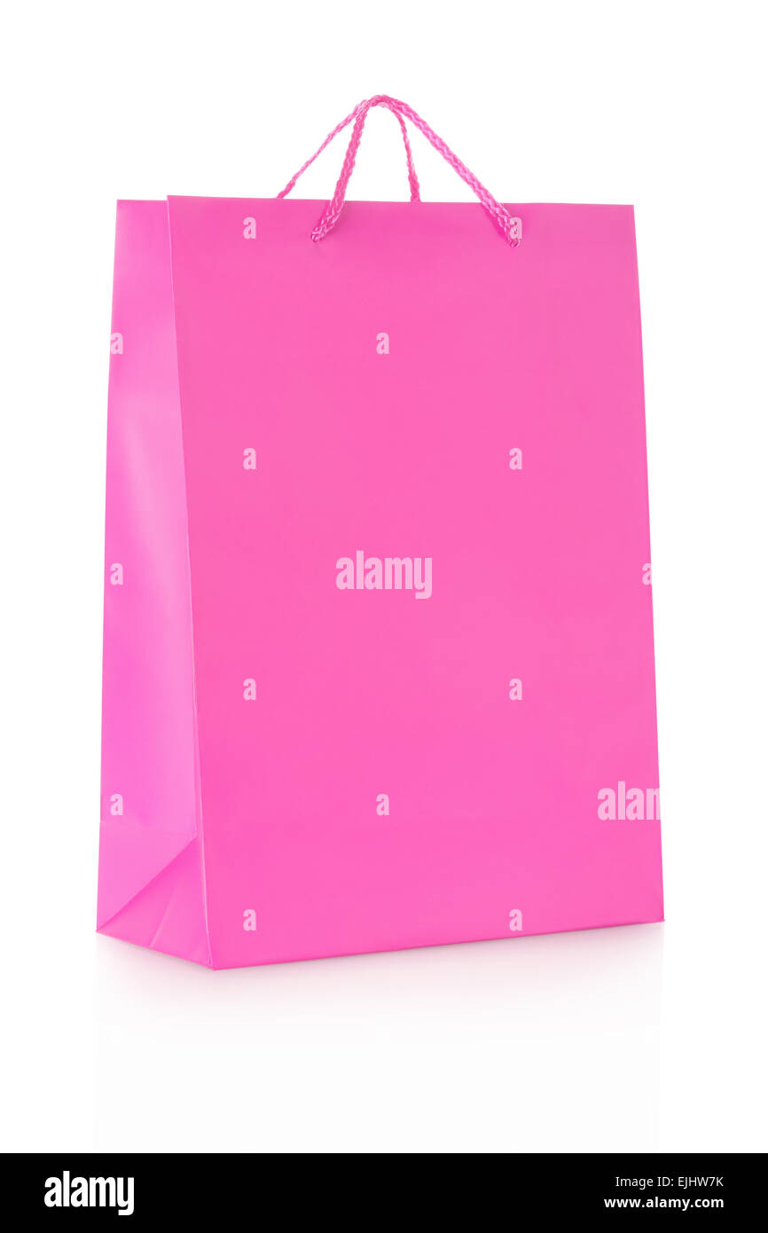 Rosa Einkaufstasche im Papier auf weißem Stockfoto