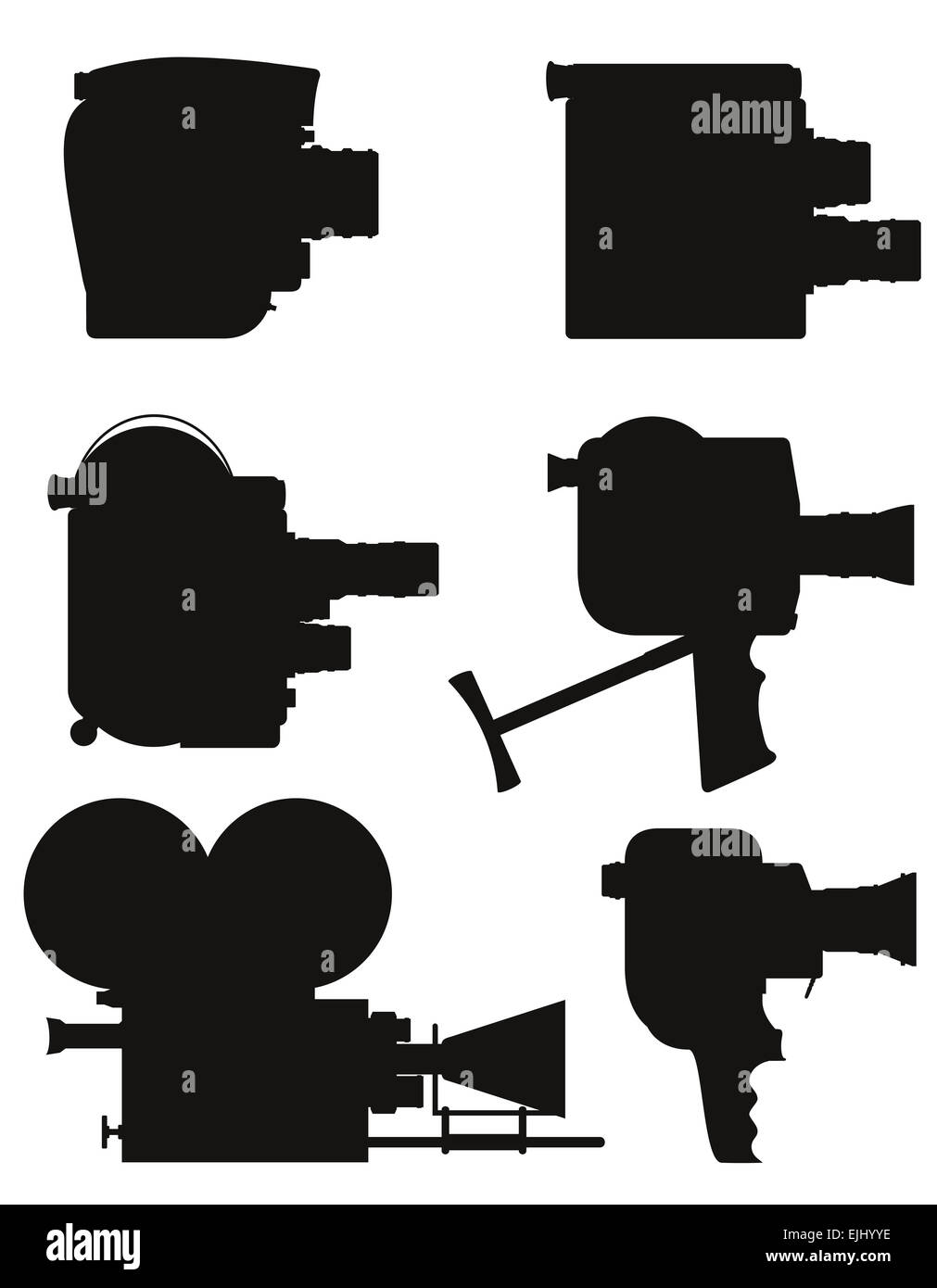 alte retro Vintage Film Video Kamera schwarze Silhouette Abbildung isoliert auf weißem Hintergrund Stockfoto