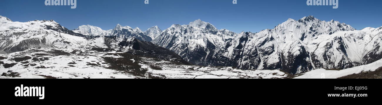 Panoramablick vom Tserko Ri, Langtang, Nepal Stockfoto