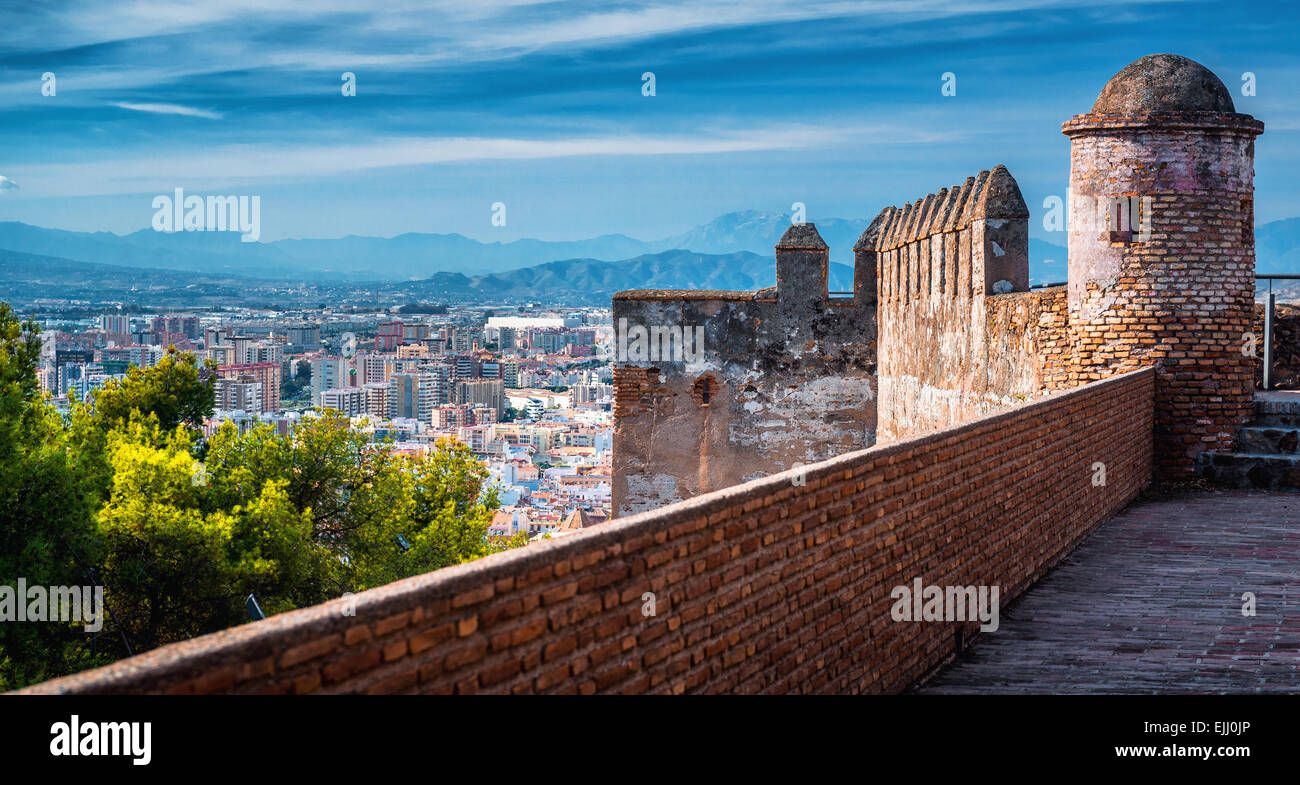 Malaga Stadtbild, Blick von der Festung Gibralfaro Stockfoto