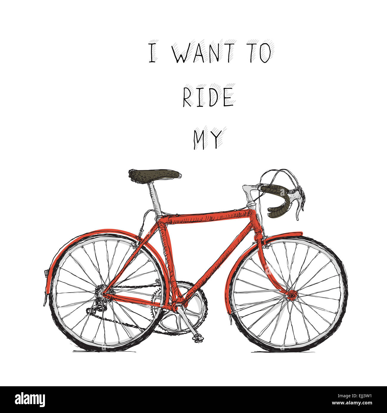 Oldtimer Fahrrad Hand gezeichnete Plakat Stockfoto