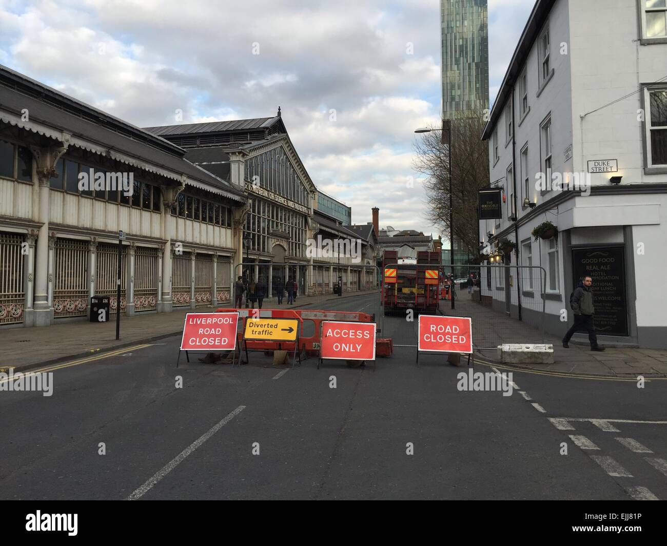 Verbesserung der Straßenarbeiten, Liverpool Straße, manchester Stockfoto