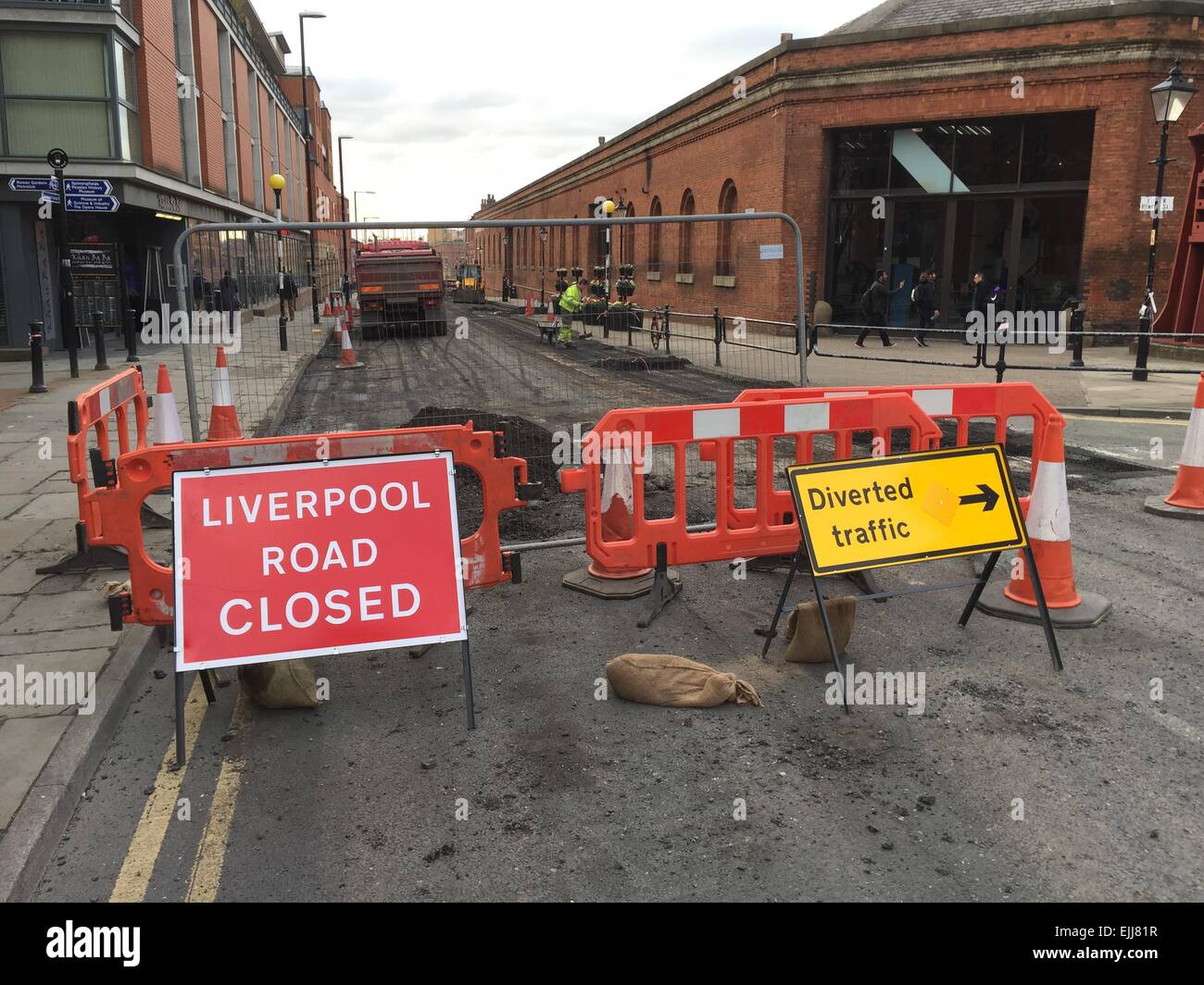 Verbesserung der Straßenarbeiten, Liverpool Straße, manchester Stockfoto