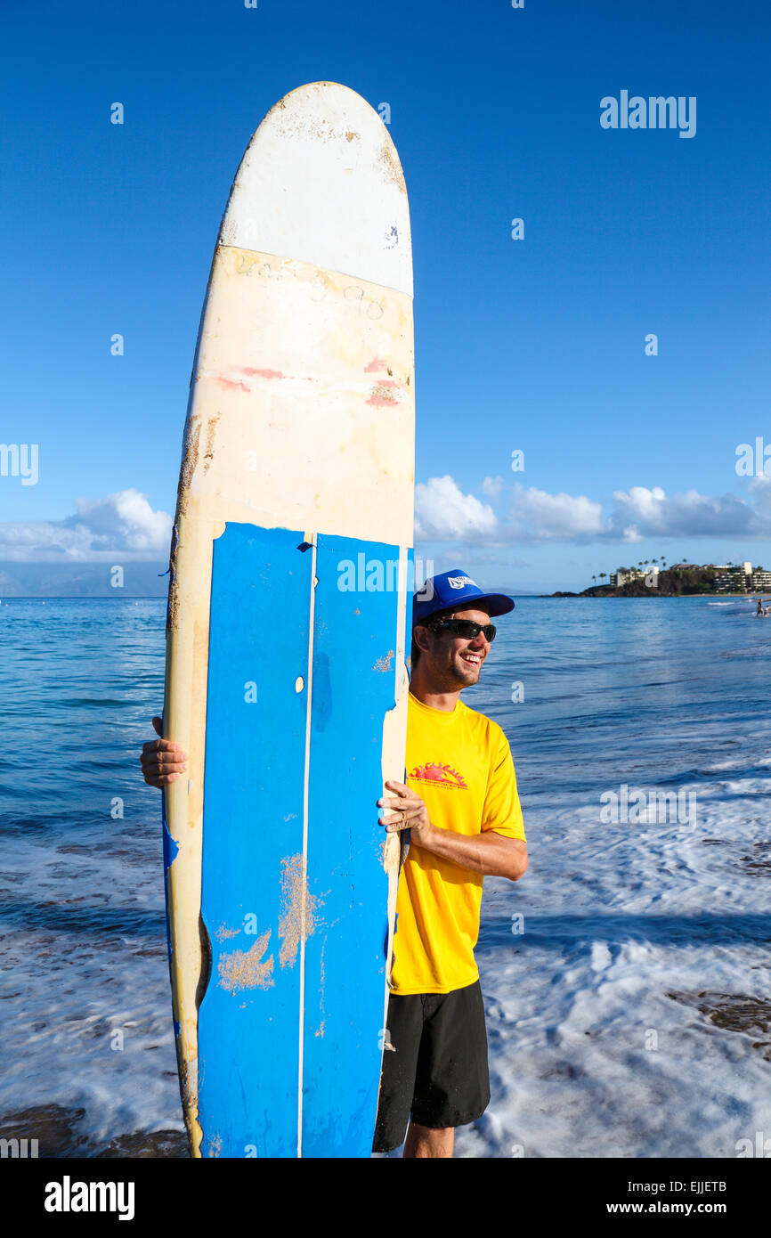 Surflehrer am Kaanapali Beach auf Maui Stockfoto