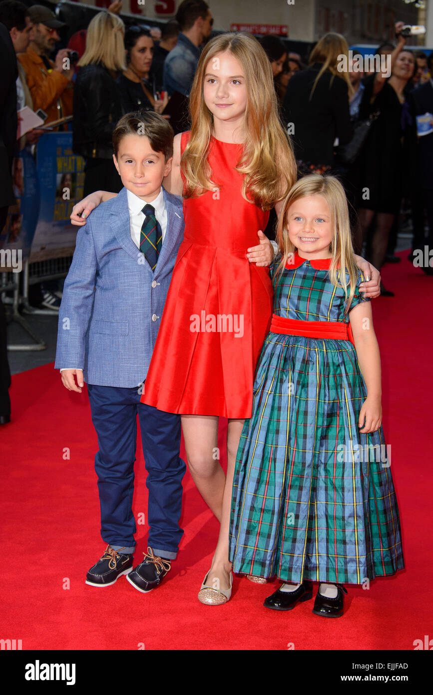 Was haben wir in unserem Urlaub "Premiere statt im Odeon West End - Ankünfte Featuring: Bobby Smalldridge, Emilia Jones und Harriet Turnball Where: London, Vereinigtes Königreich bei: 22 Sep 2014 Stockfoto