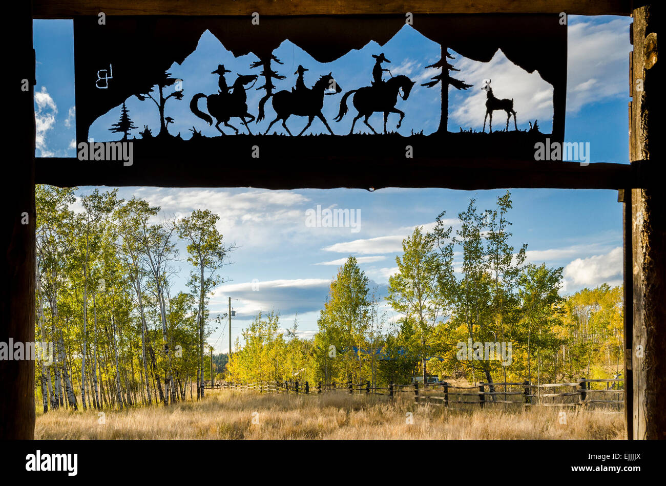 Scheune Eingang Detail, Cariboo Region, Britisch-Kolumbien, Kanada Stockfoto