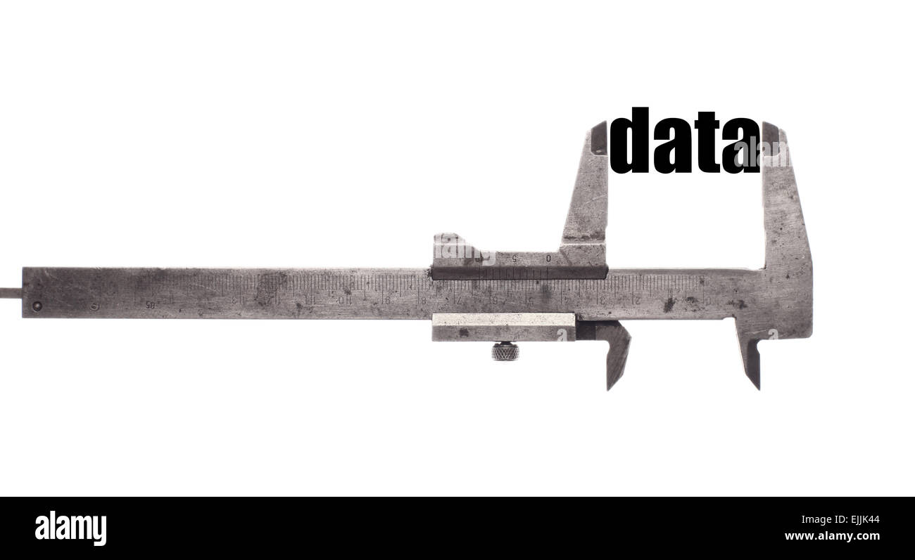 Farbe der horizontalen Schuss von einem Bremssattel und messen das Wort "Daten". Stockfoto