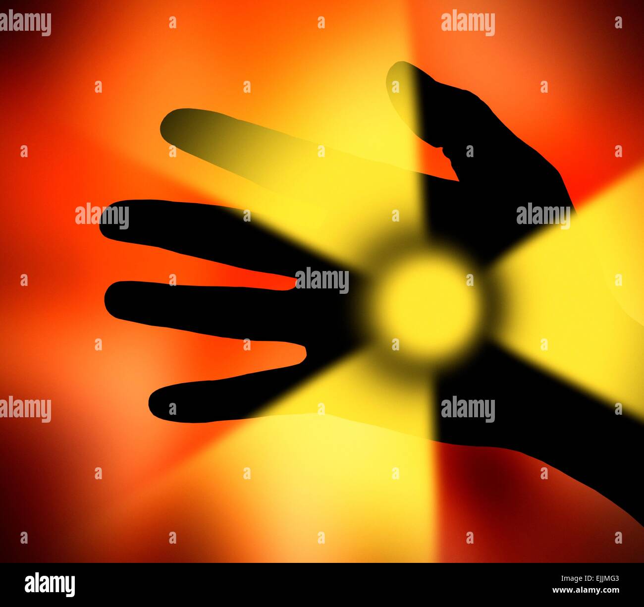 Hand und Strahlung Symbol, Computer-Grafik. Stockfoto