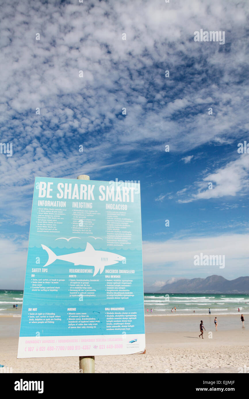 Shark Attack Warnzeichen, Muizenberg, in der Nähe von Cape Town, Südafrika. Stockfoto