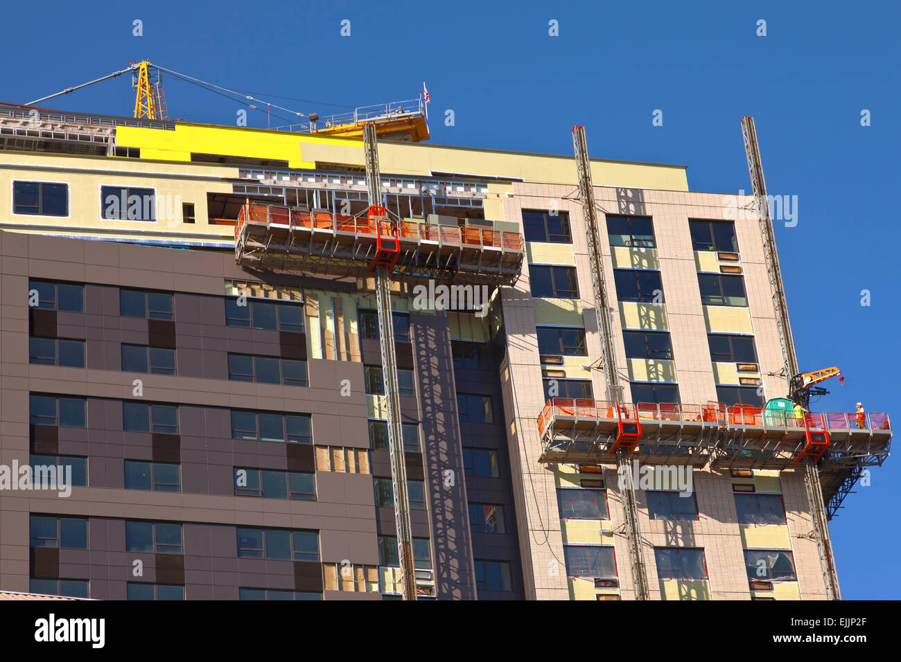 Hochhaus-Bautrupp Portland Oregon. Stockfoto