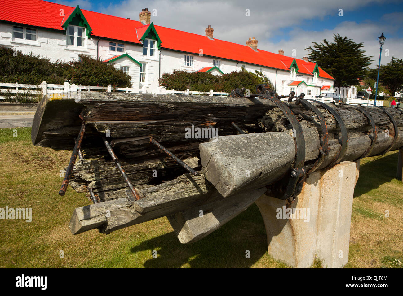 Falkland-Inseln, Port Stanley, Sieg grün, original Mast von Brunels SS Great Britain Stockfoto