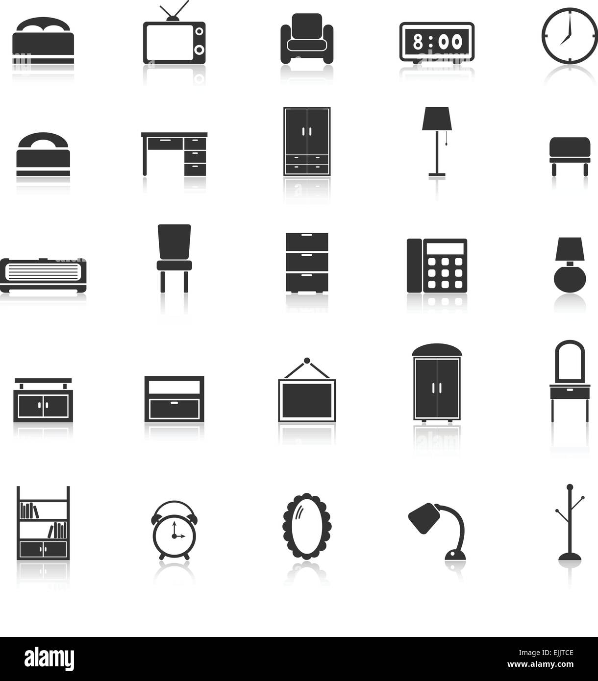 Schlafzimmer-Icons mit Spiegeln auf weißem Hintergrund, Lager Vektor Stock Vektor