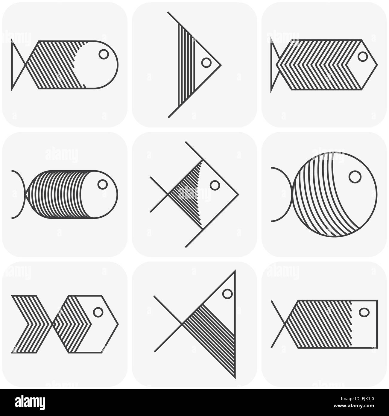 Eingestellt von Vektor-Schwarze Fische-Icons auf weißem Hintergrund Stockfoto