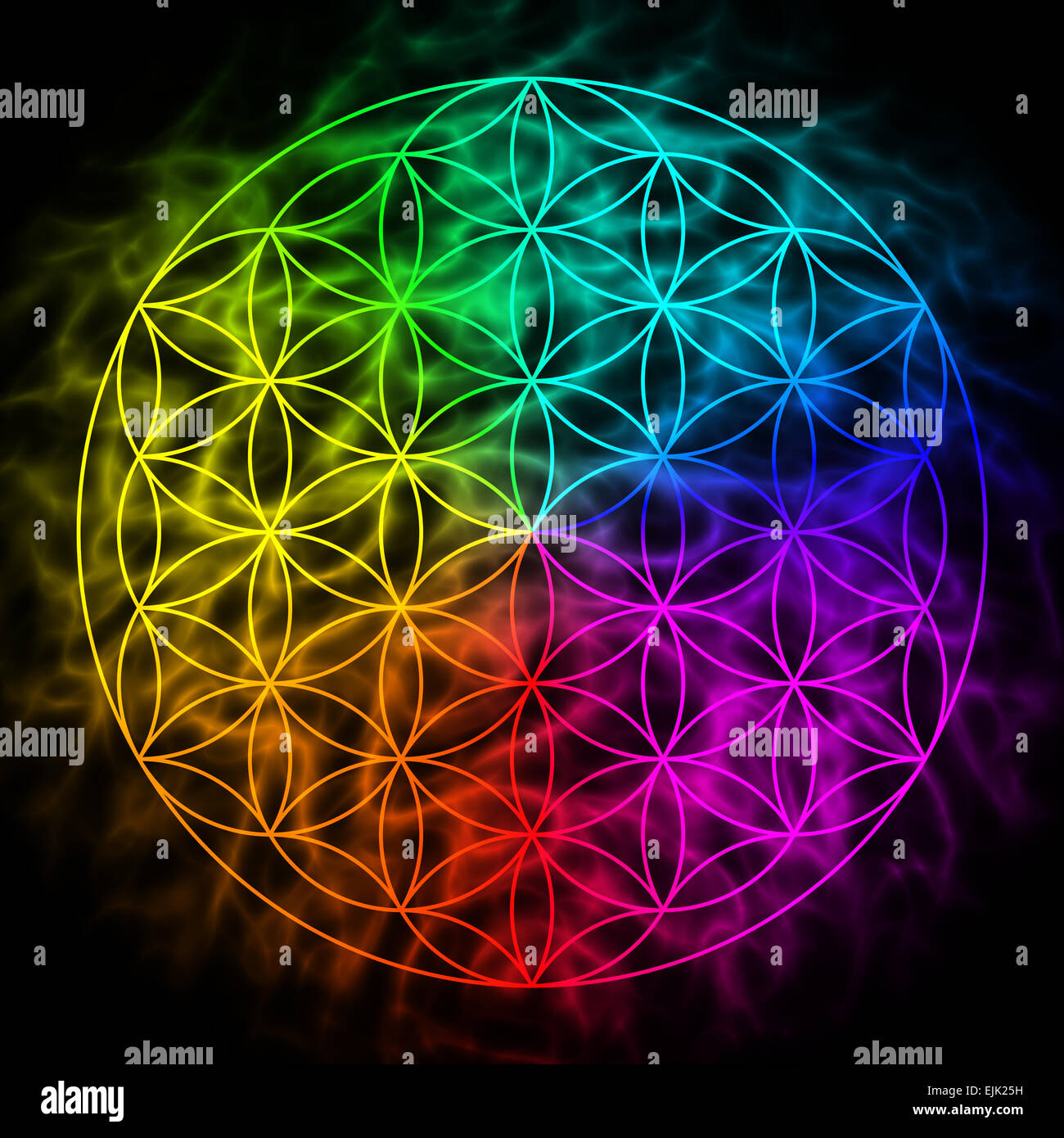 Regenbogenblume des Lebens mit Aura - Symbol der Heiligen Geometrie Stockfoto