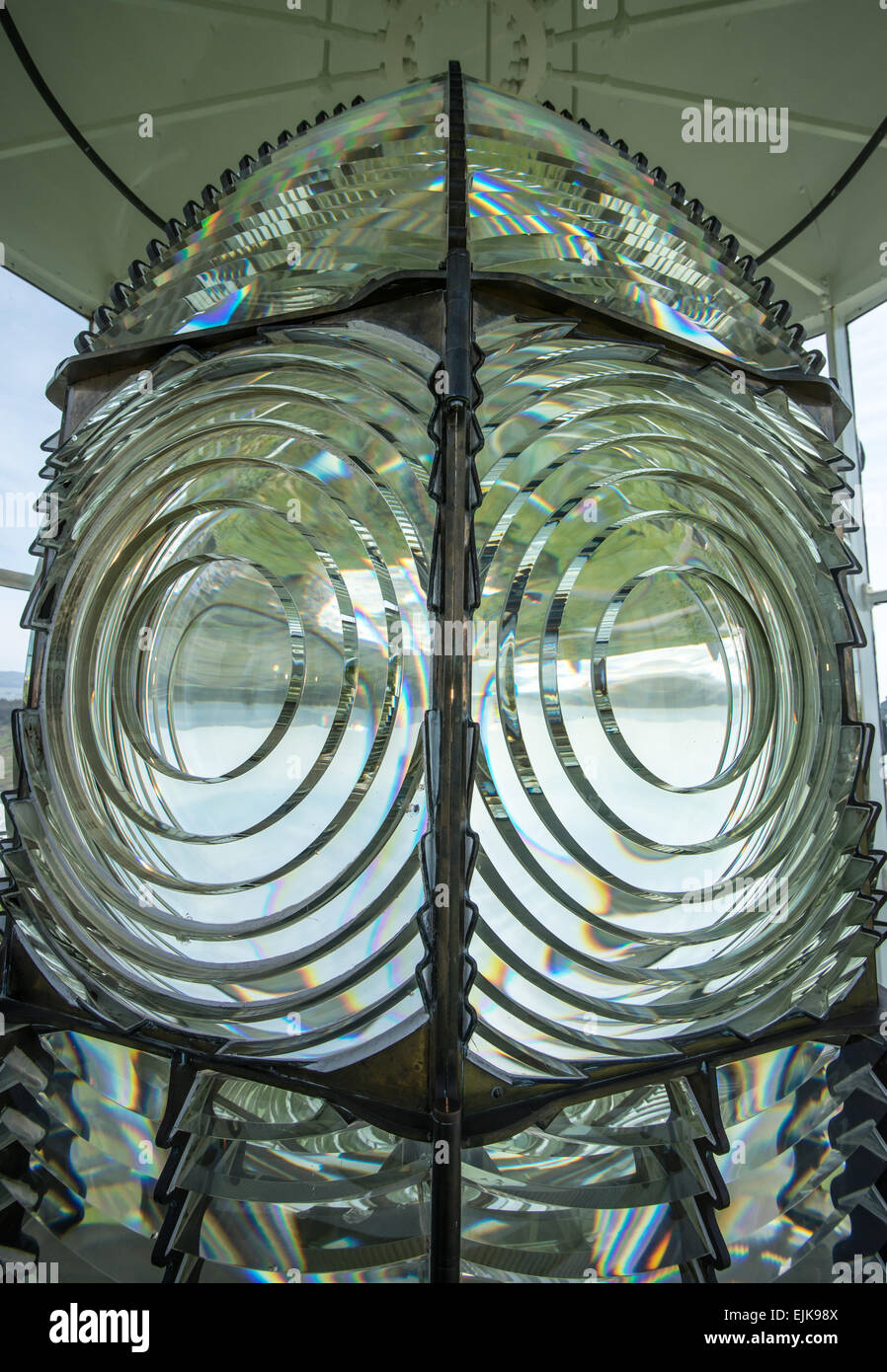 Fresnel-Linse bei Cape Blanco Lighthouse - Küste von Oregon Stockfoto