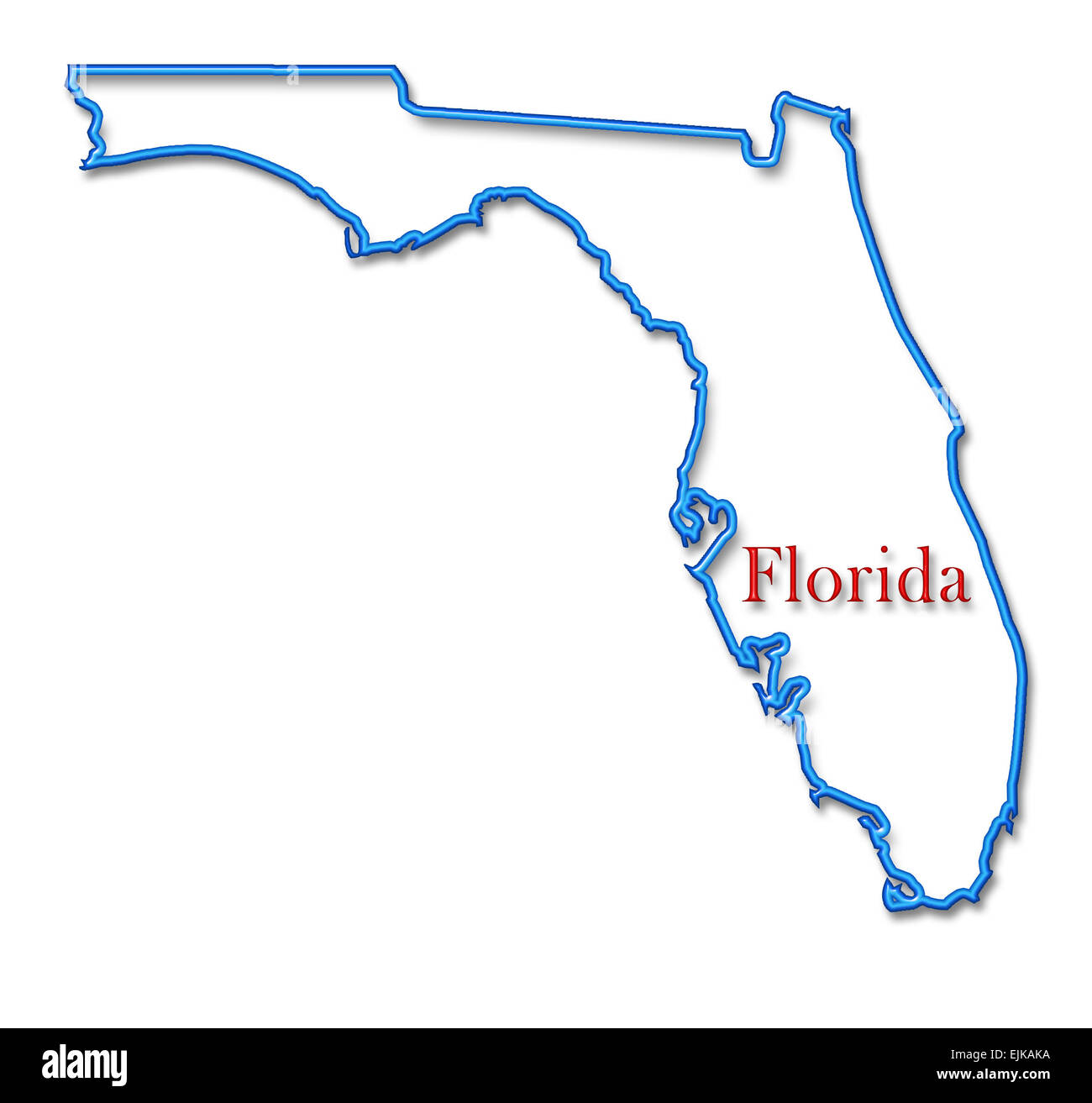 Florida Karte mit Neon Blue Gliederung und rotem Schriftzug Stockfoto