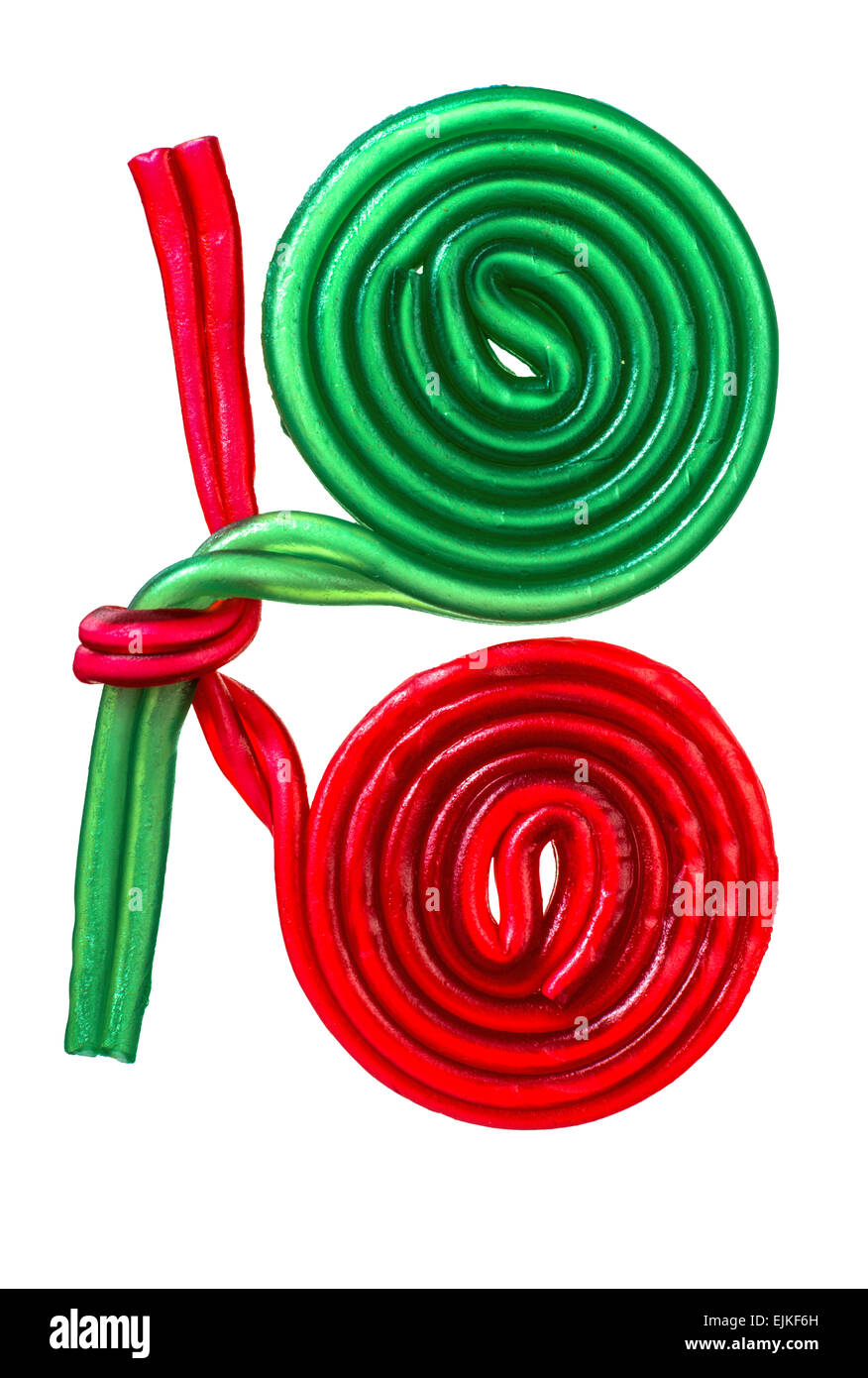 Grüne und rote Fruchtgummi Schnecken Stockfoto