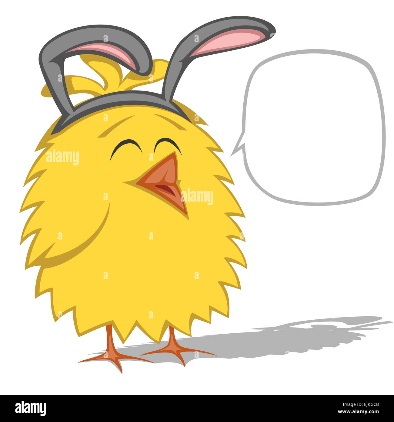 Lustige Hühner - niedlichen gelben Huhn (Platterbsen) trägt Easter Bunny Ohren mit Sprechblase Stockfoto
