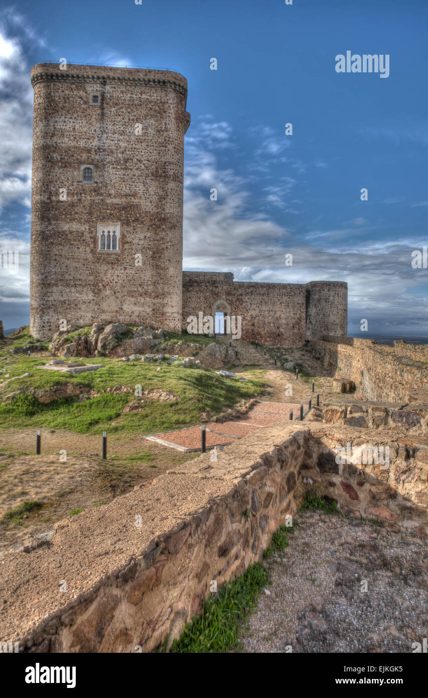 Feria Schloss und Dorf, Badajoz, Spanien Stockfoto