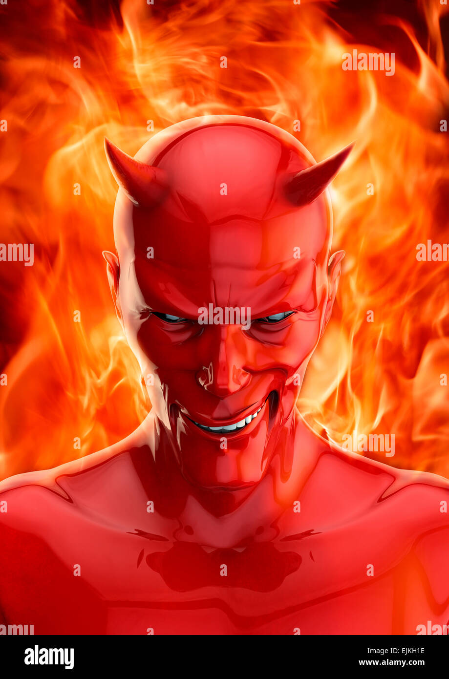 3D Render grinsend rote Teufel und hellfire Stockfoto