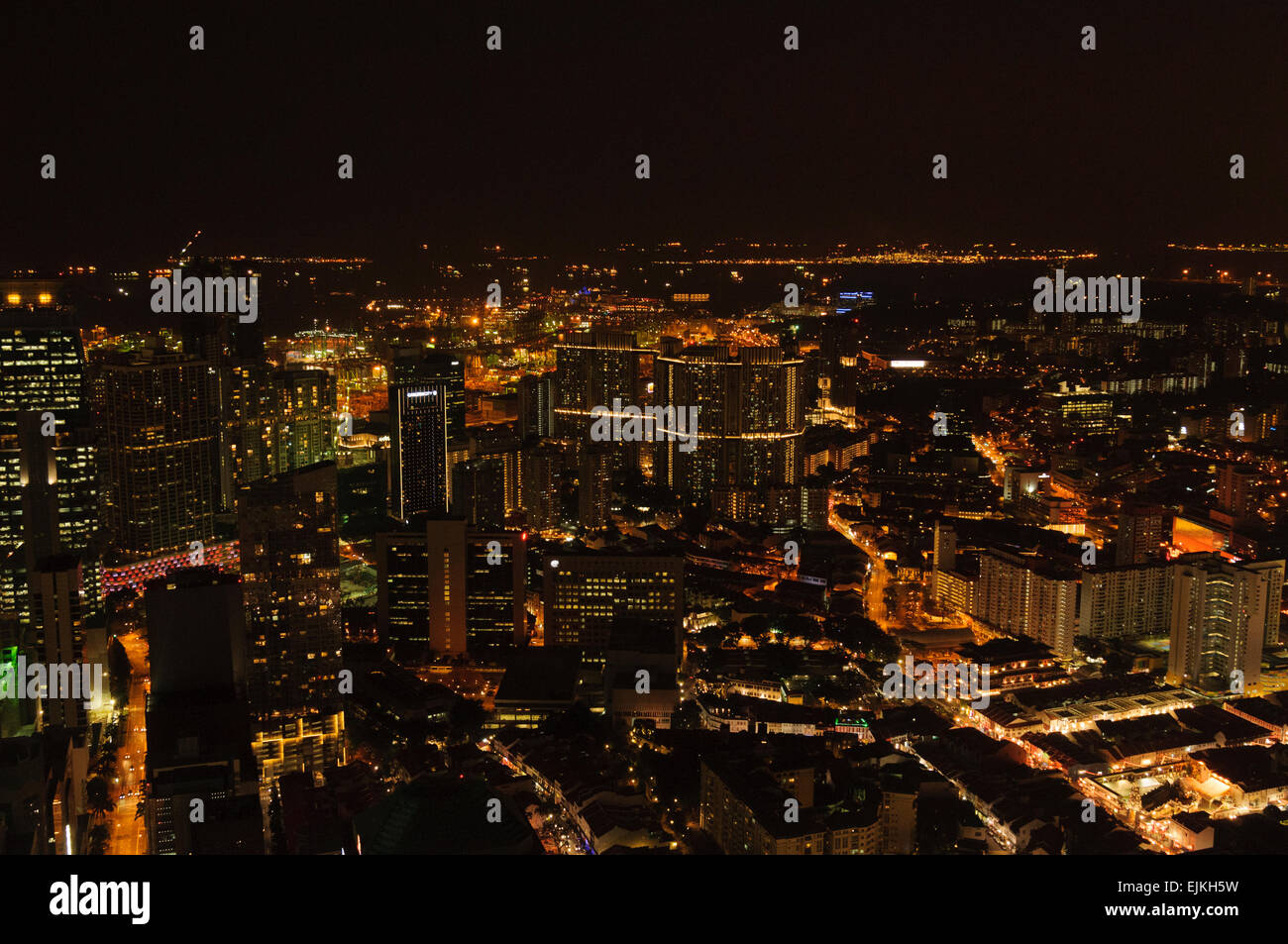 Singapur Stadt Antenne Nachtansicht. Stockfoto