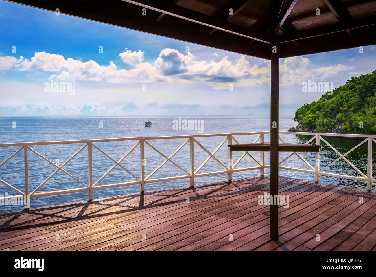 Balkon Veranda mit Meerblick auf der Insel Trinidad und Tobago Stockfoto