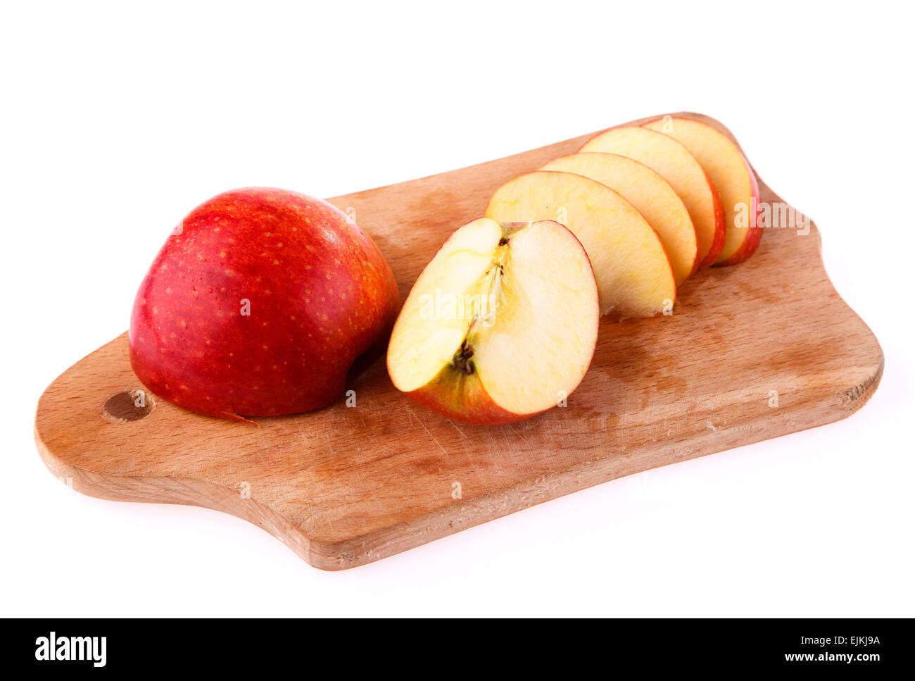 Apfel auf einem Brett geschnitten Stockfoto
