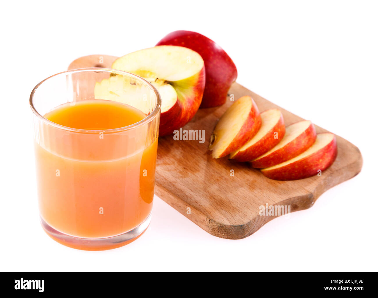 Glas Saft und Apfel Stockfoto