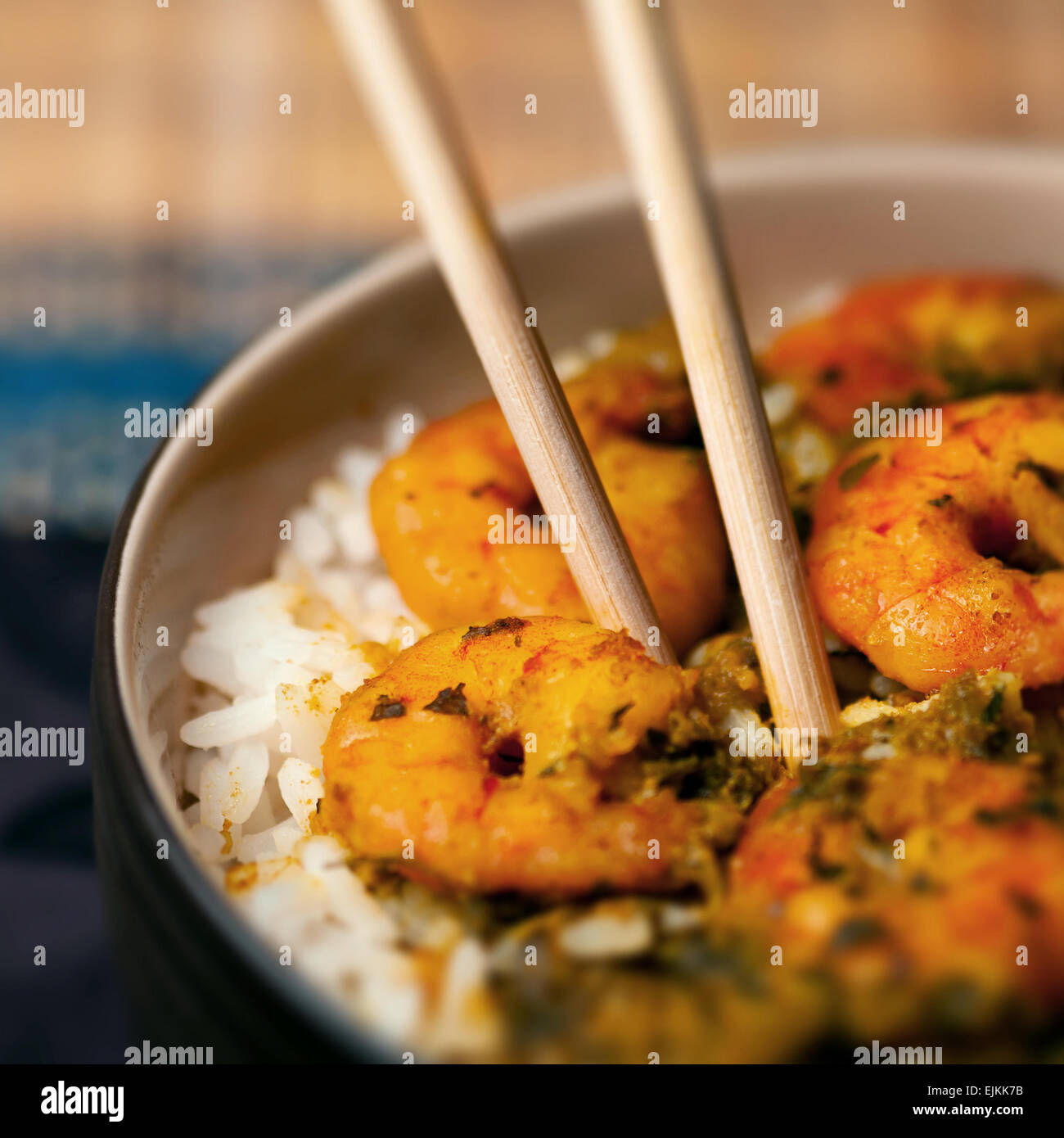 Curry Garnelen Garnelen und Reis in einer Schüssel karibisches Essen ...