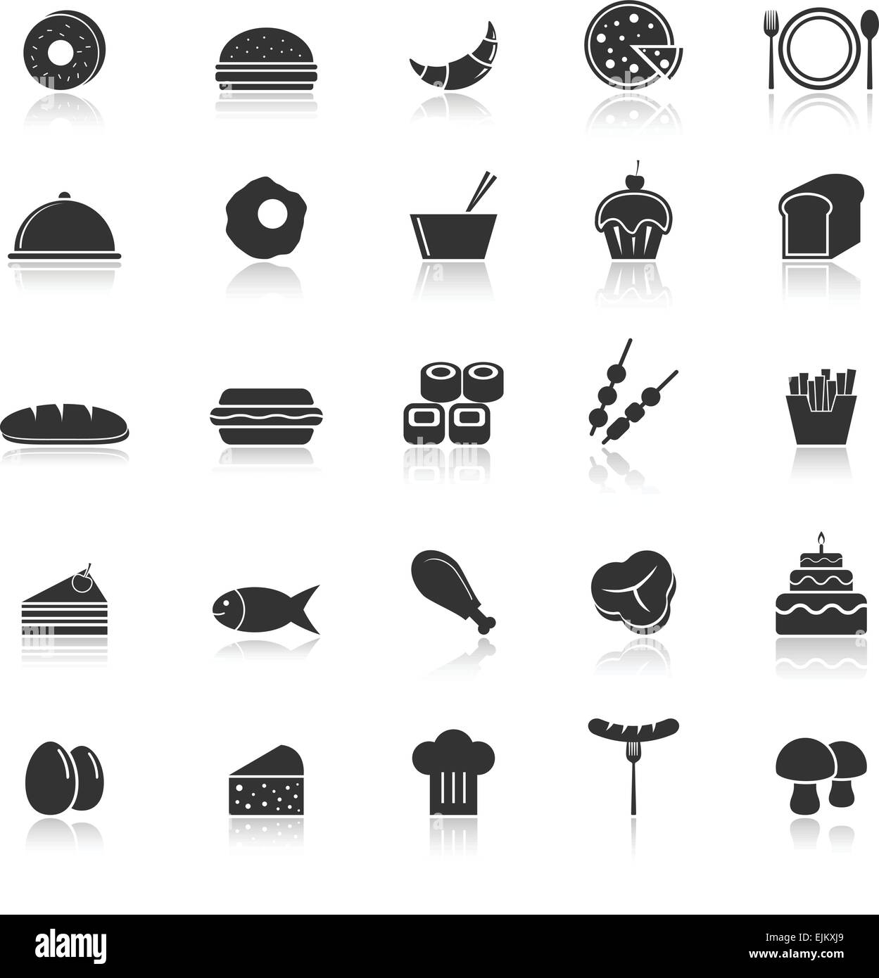 Essen-Icons mit Spiegeln auf weißem Hintergrund, Lager Vektor Stock Vektor