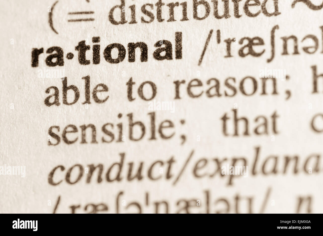 Definition des Wortes rational im Wörterbuch Stockfoto