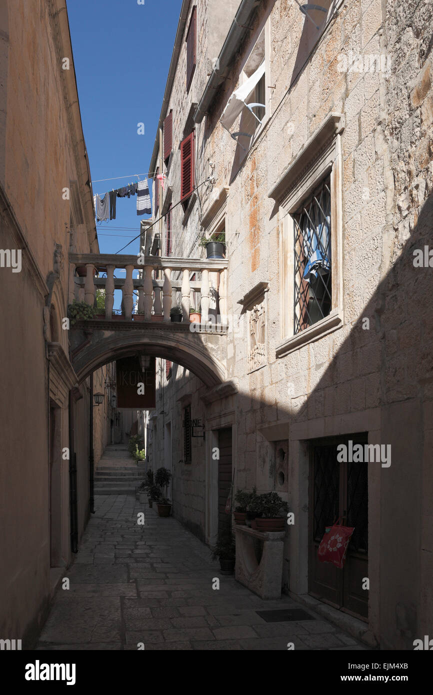 Korcula alte Stadt Kroatien engen Gassen und alten Stein Renaissancebauten Stockfoto