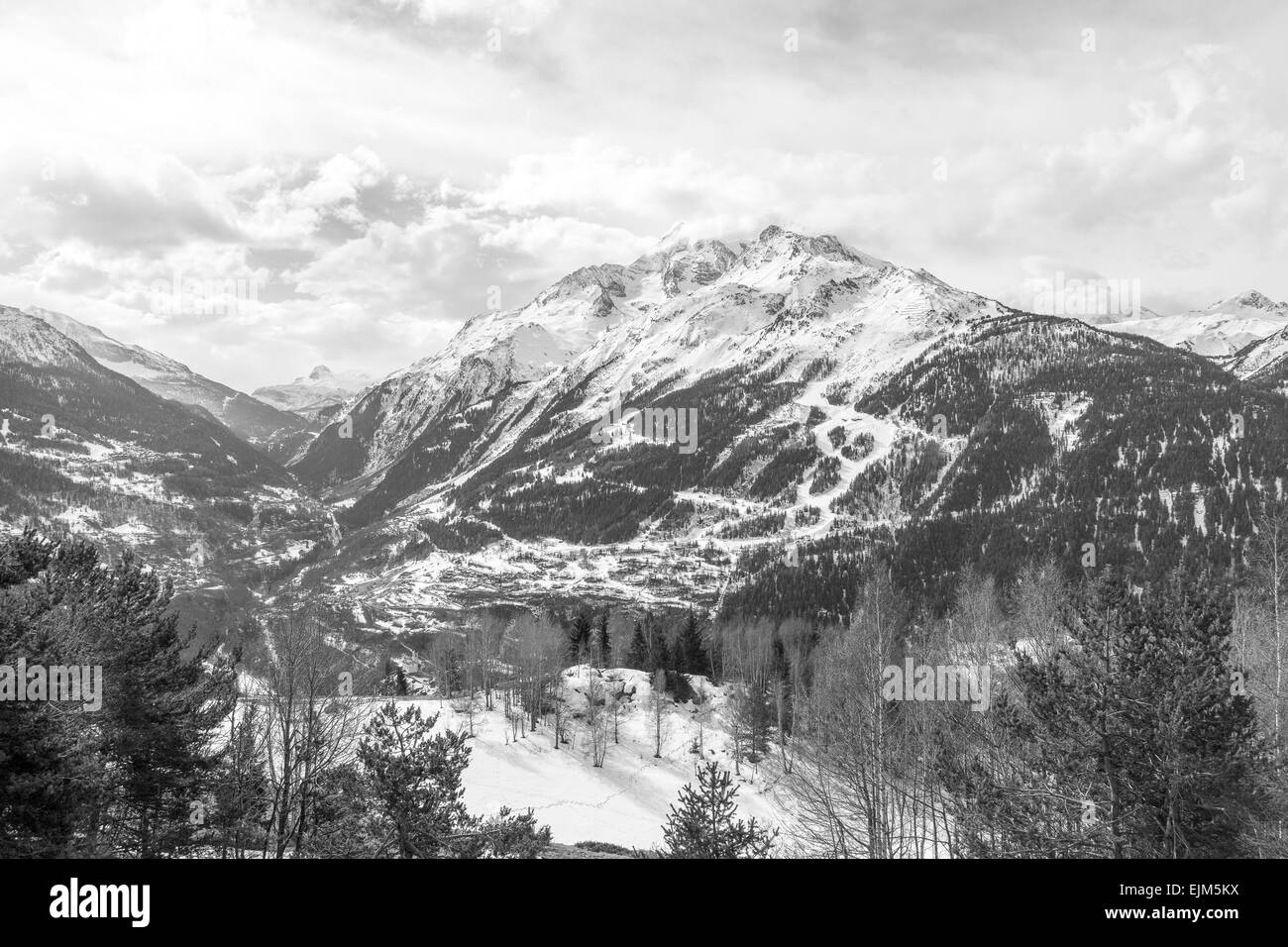 Ansel Adams inspiriert Landschaft der französischen Alpen mit Blick auf Les Arcs Stockfoto