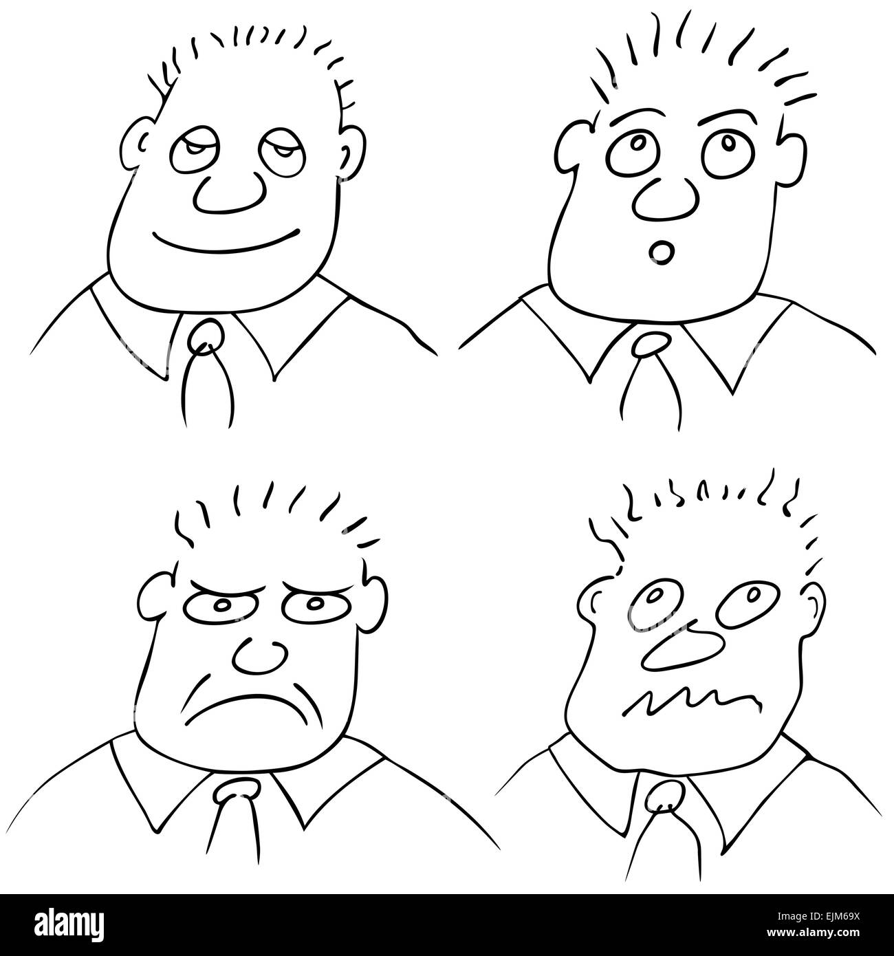 Vektor-Illustration des Mannes mit verschiedenen Gesichtsausdrücken Stock Vektor