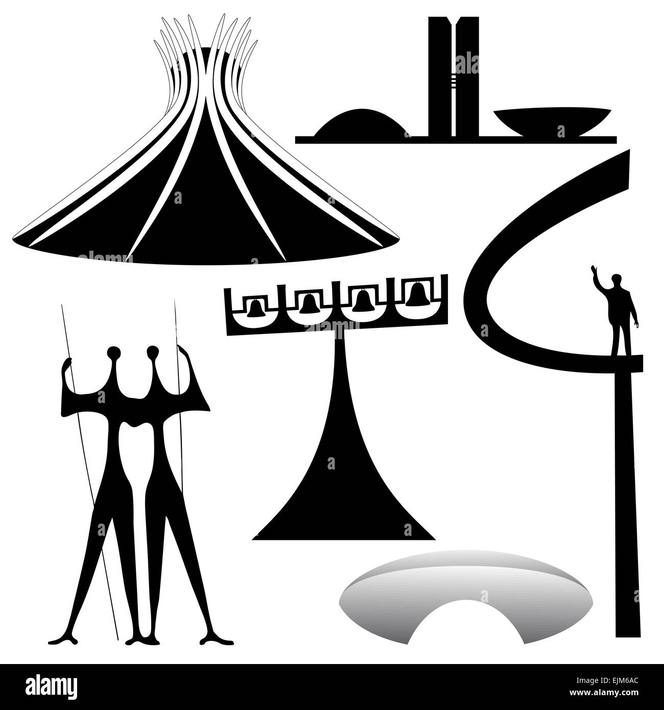 Vektor-Illustration von Brasilia wichtigen Sehenswürdigkeiten Stock Vektor