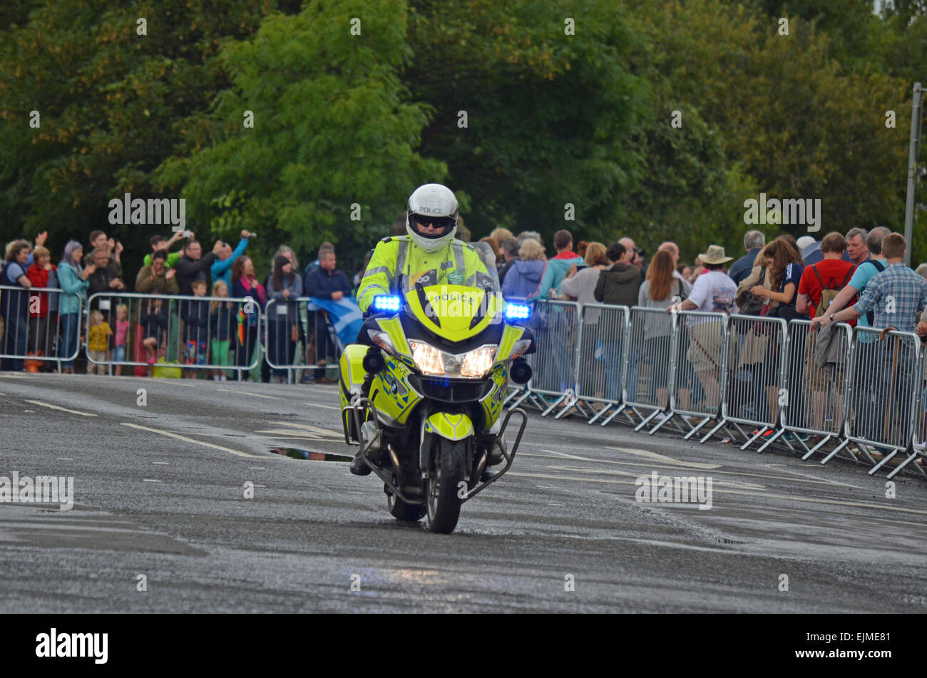 Polizei Motorrad beim 2014 Glasgow Commonwealth Spiele-Marathon Stockfoto