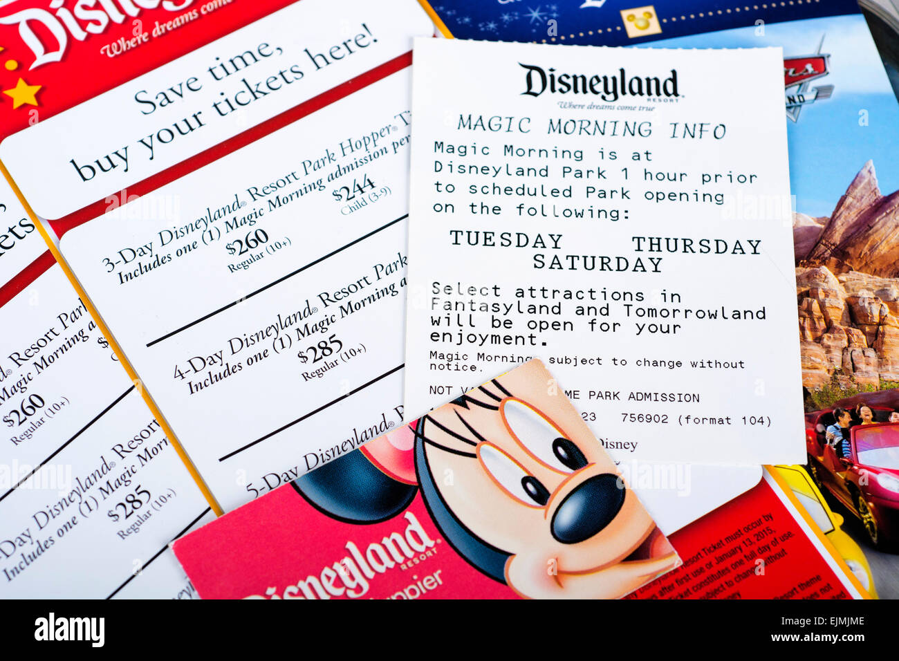 Karten Disney, magische Morgen 3 Tage Hopper, Preise Stockfoto