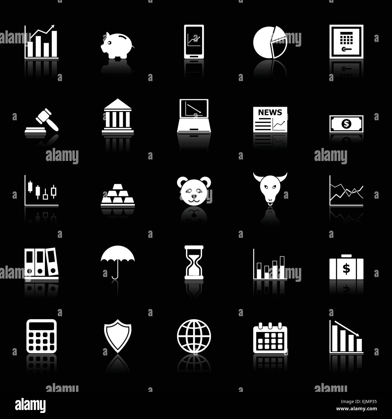 Börse-Icons mit Spiegeln auf schwarzem Hintergrund, Lager Vektor Stock ...